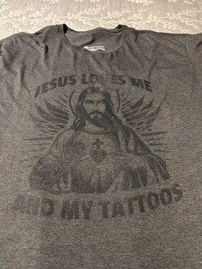 Men's or Women’s Graphic Crewneck T-Shirt - Dark Gray Tattoo humor